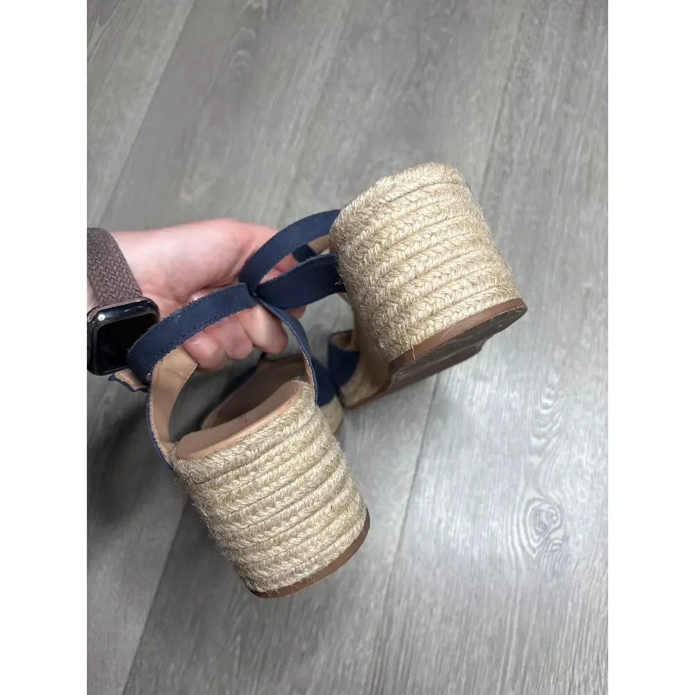 Lucky Brand Valki Jute Espadrille Platform Wedge Sandals Size 11 Blue